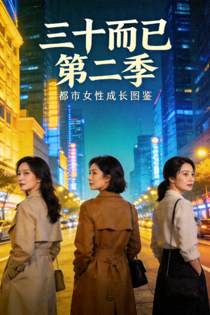 都市情感剧《三十而已》第二季海报，三位女主角都市夜景背影