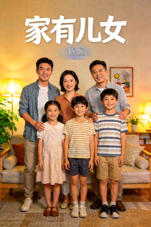 家庭剧《家有儿女》新版海报，现代家庭温馨合照