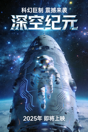 科幻剧《深空纪元》海报，宇航员悬浮在太空飞船前